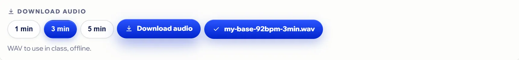 Download audio with 3 minutes selected and the WAV file ready to save.