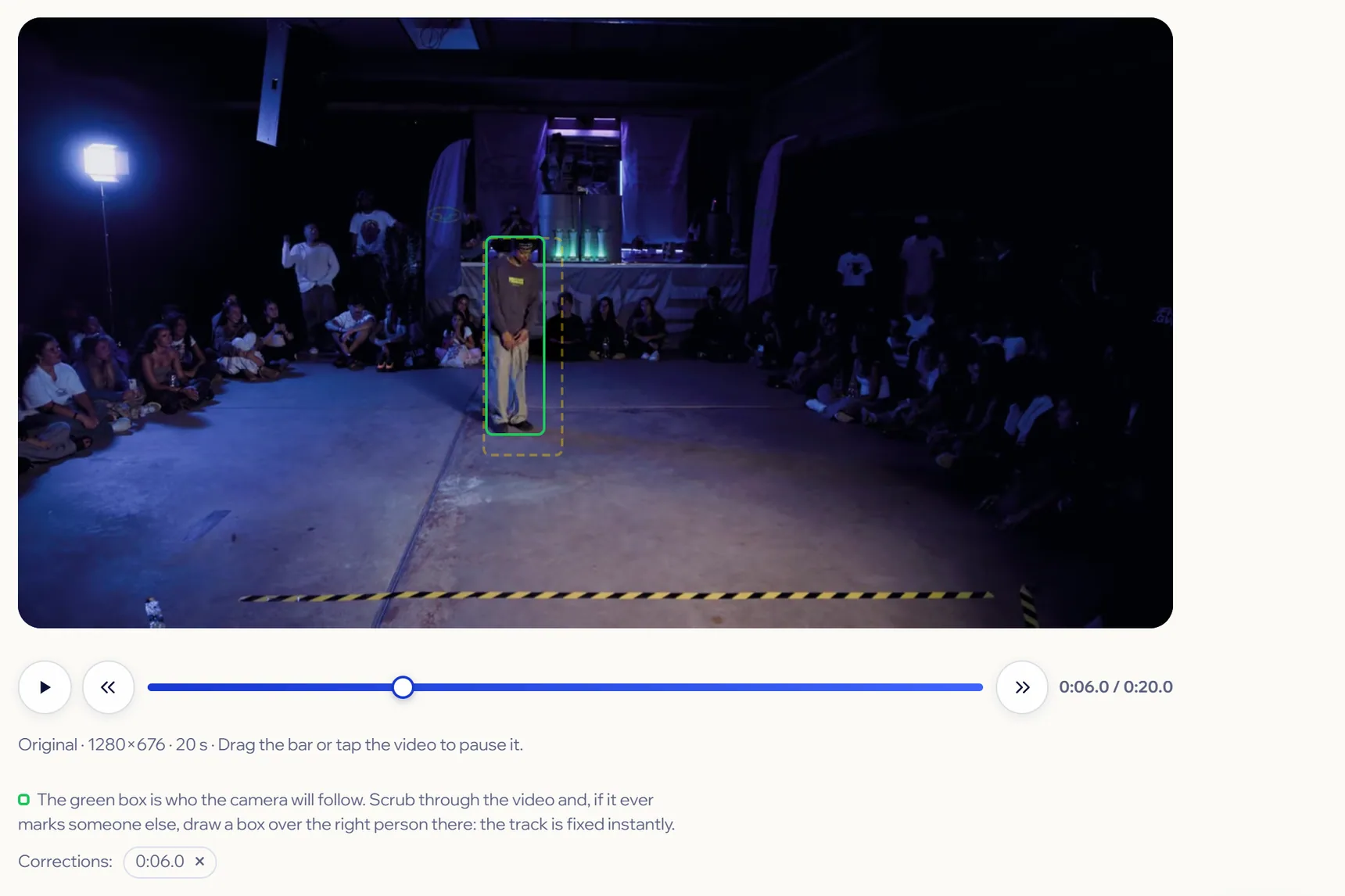 Under the video, the Corrections row with one correction and its time, and the Correction added at message.